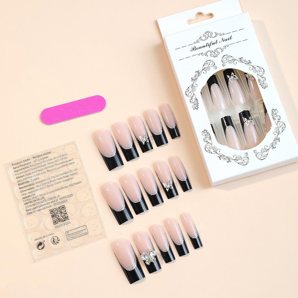 

European & American Extra-Long French Butterfly Rectangular Fake Nail Set