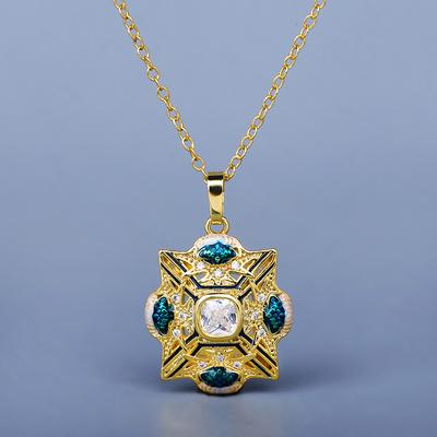 Jewelry 18K Gold With Blue Gemstone Pendant Handmade Enamel Necklace Party Wedding Vintage Jewelry