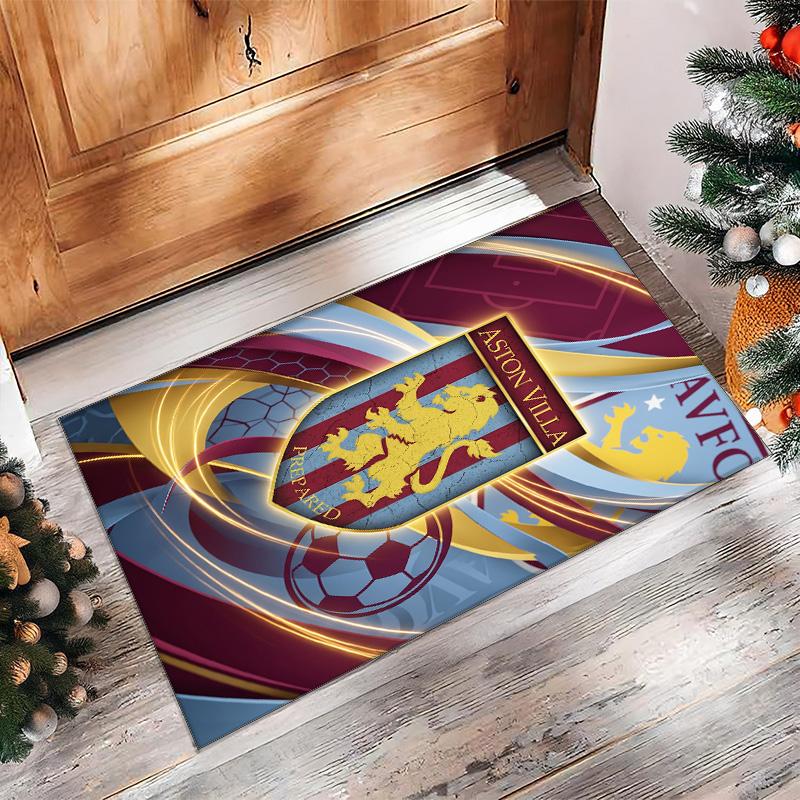 Aston Villa Voetbal Print Kristal Fluweel Tapijt, Comfortabel Waterabsorberend Antislip Binnen Vloerkleed