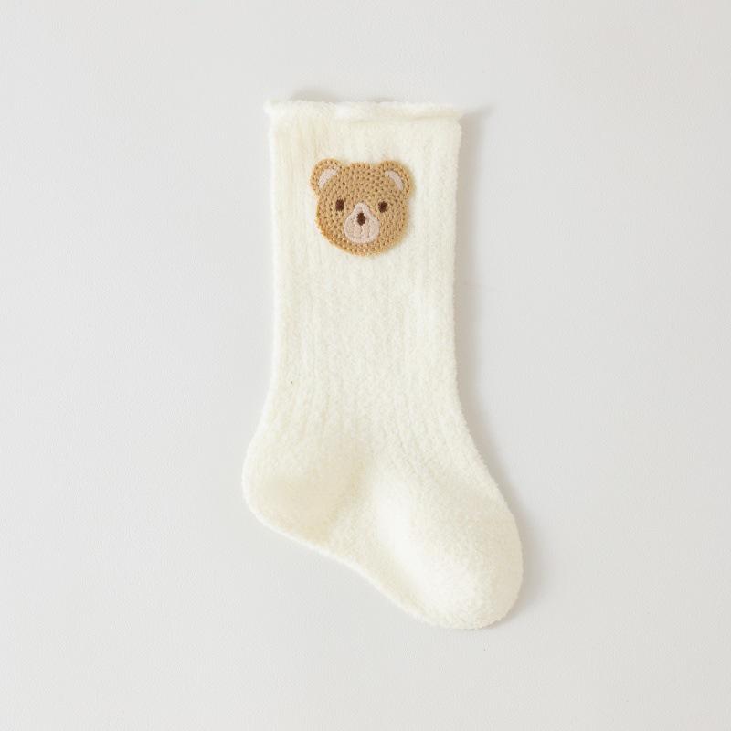 White Cartoon Mid-Calf Fleece Baby Socks - Loose Cuff Winter Children s Socks M 0-1 years 10-12 cm