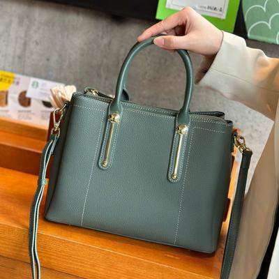 Cowhide Shoulder Women's Bag Large Capacity, Women's Fashion Simple Tote Bag Practical Commuter Bag Multi-partition