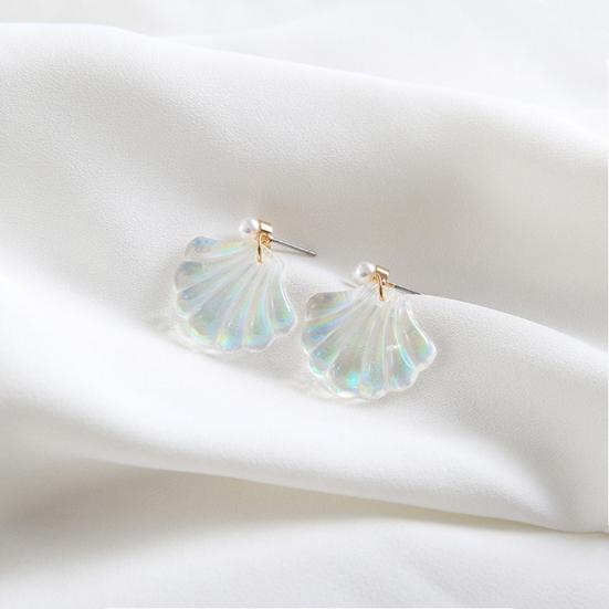 Bunte Harz-Meerjungfrau-Regenbogen-Imitat-Perlen-Muschel-Frauen-Ohrstecker-Geschenk