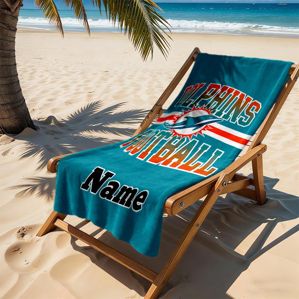 Dolphins Football Jersey Customize Your Name Beach Towel Quick-Dry Soft Microfiber Perfect for Traveling Yoga Camping and Swimming