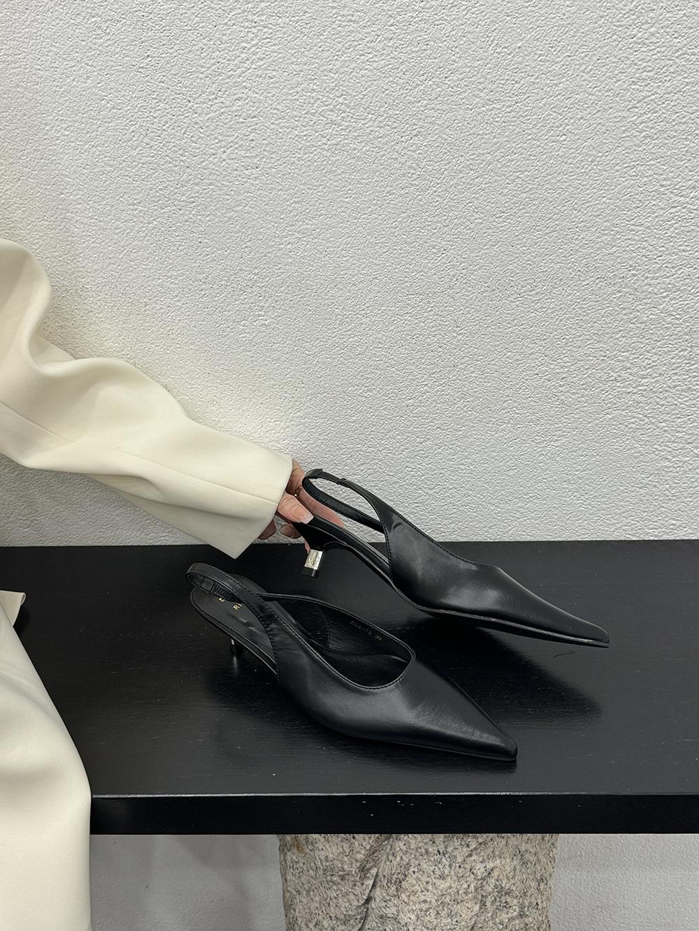 

fashion Pointed Toe Women Sandals 2024 New Arrivals Black Silver Brown Beige Thin Mid Heels Party Pumps Shoes Woman Slides Size 35-39 5.5 чёрный