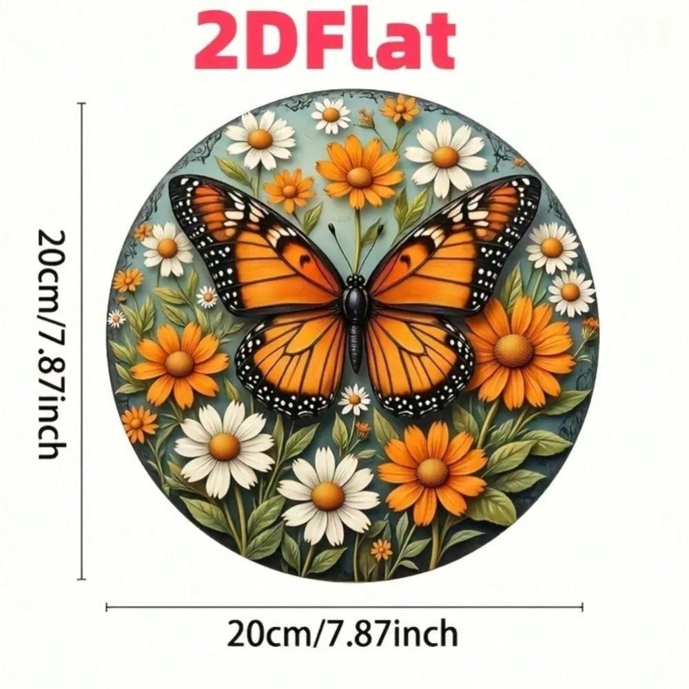 Vintage Metal Sign Butterfly Daisy Floral Artwork Weatherproof Tin Plaque for Outdoor Garden Patio Wall Decor