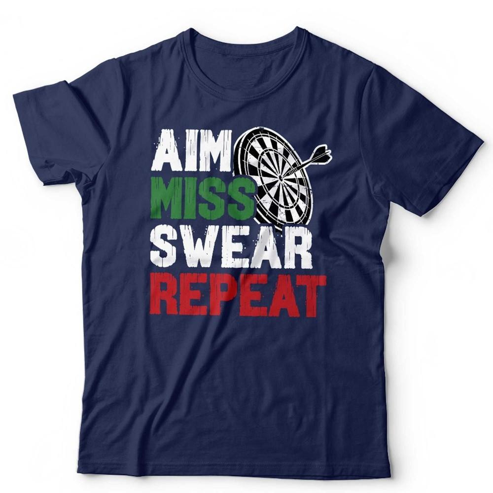 Funny Dart Tshirt Unisex Aim Miss Swear Repeat Arrows Darts Humorous Sports Gift S