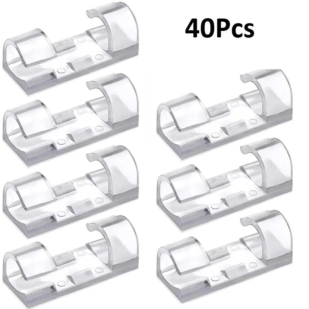20/40PCS Cable Storage Clips for Management Wire Holder USB Charging Data Cable Spool Winder with Wall Mount Hooks
