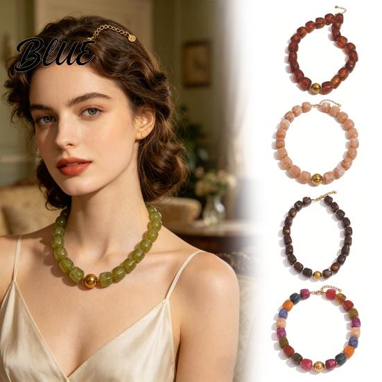 Non-fading Necklace Colorful Beaded Choker Resin Beads Boho Chunky Fashionable