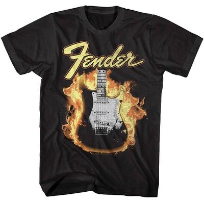 Fender liepsnojanti gitara vyriški marškinėliai