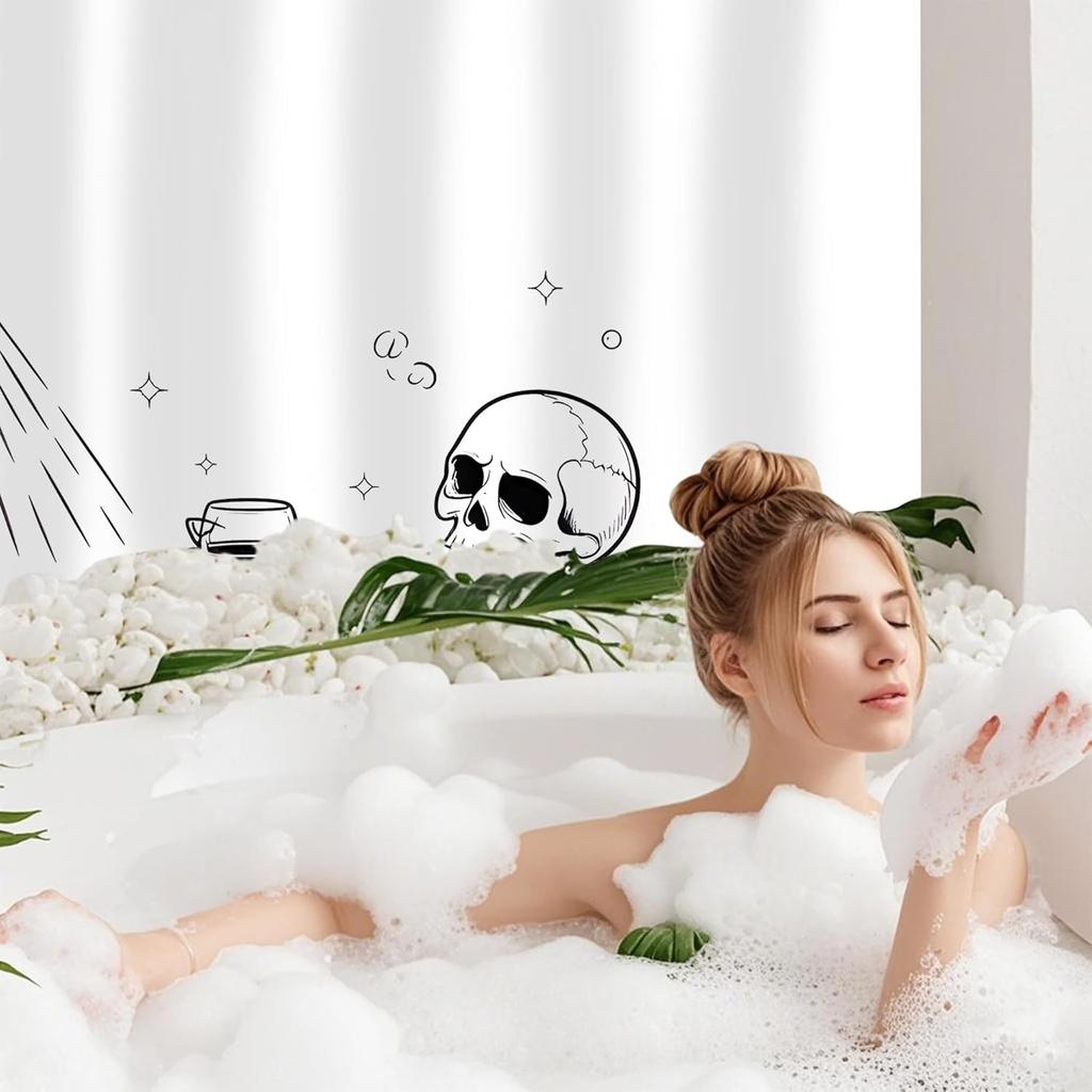 Funny Skeleton Skull Shower Curtain,Bathroom Shower Curtains Bathtub Home Decor Waterproof Fabric Machine Washable With 12 Hooks