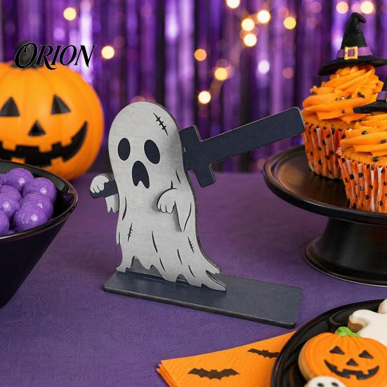 Reusable Table Ornaments Halloween Sign, Spooky Ghost Grim Reaper Black Cat Pumpkin Scarecrow Party Supplies Wooden Tabletop Centerpiece for