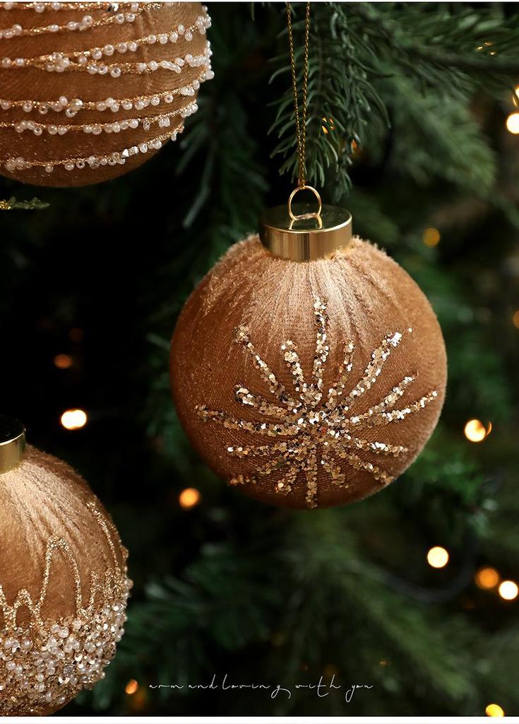 8CM Velvet Wrapped Christmas Ornament Ball with Gold Powder