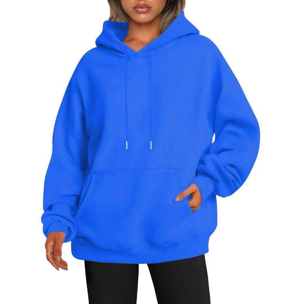 Plus Size Women's Solid Color Drop Shoulder Hooded Sweatshirt with Plus Velvet - Autumn/Winter Collection