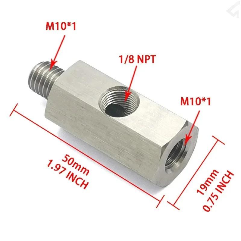 1/8NPT for M10X1 with Side Hole Car Fuel Pressure Sensor Tee Adapter Feed Line Gauge T Port Fitting -Male Female