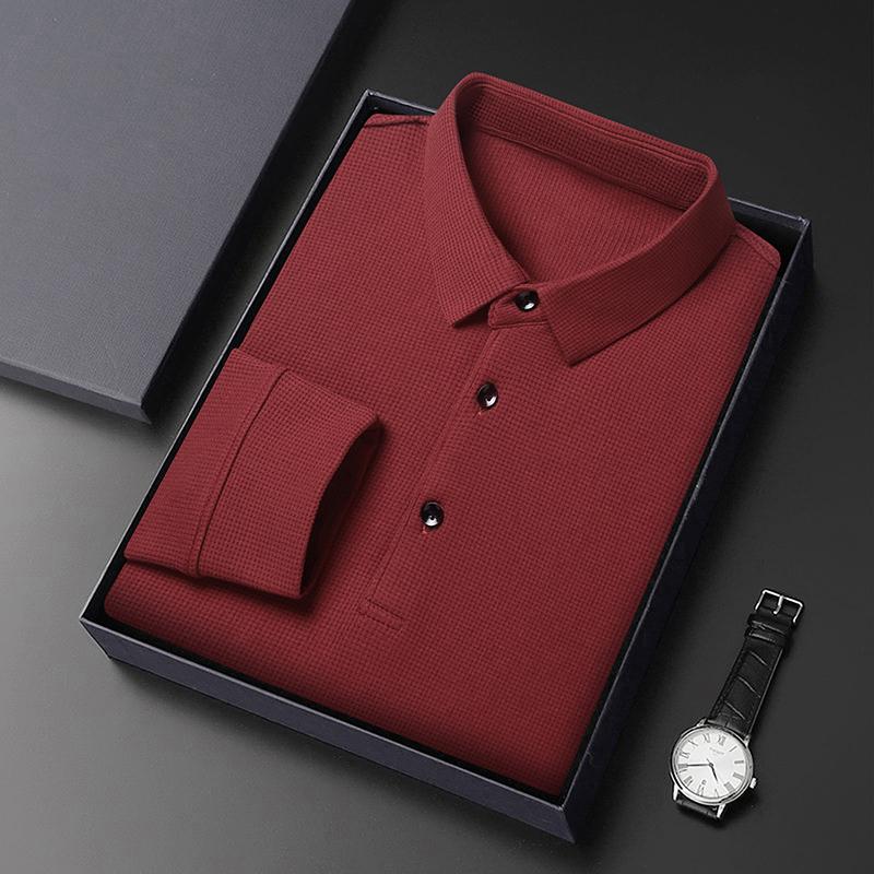 Waffel Herren Langarm T-Shirt Frühling Revers Business Casual Poloshirt Stretch Oberteil Sweatshirts Herren Casual Pullover
