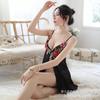 Sexy three-point sexy hollow rose bra halter pajamas embroidery perspective temptation hot suspender pajamas