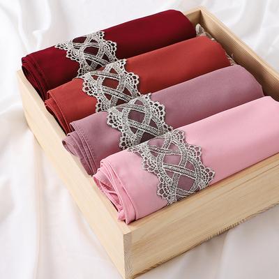 Muslim Women Chiffon Scarves with Lace Side Embroidered Chiffon Hijabs Lace Plain Hijab Patches Decoration