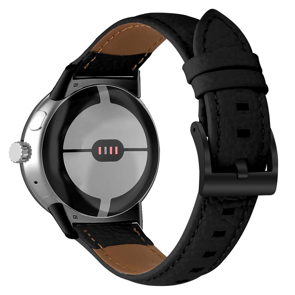 Litchi Textured Genuine Cow Leather Strap with Electroplated Buckle for Google Pixel Watch 4/3/2/Watch 41mm Pointed-End Watch Band