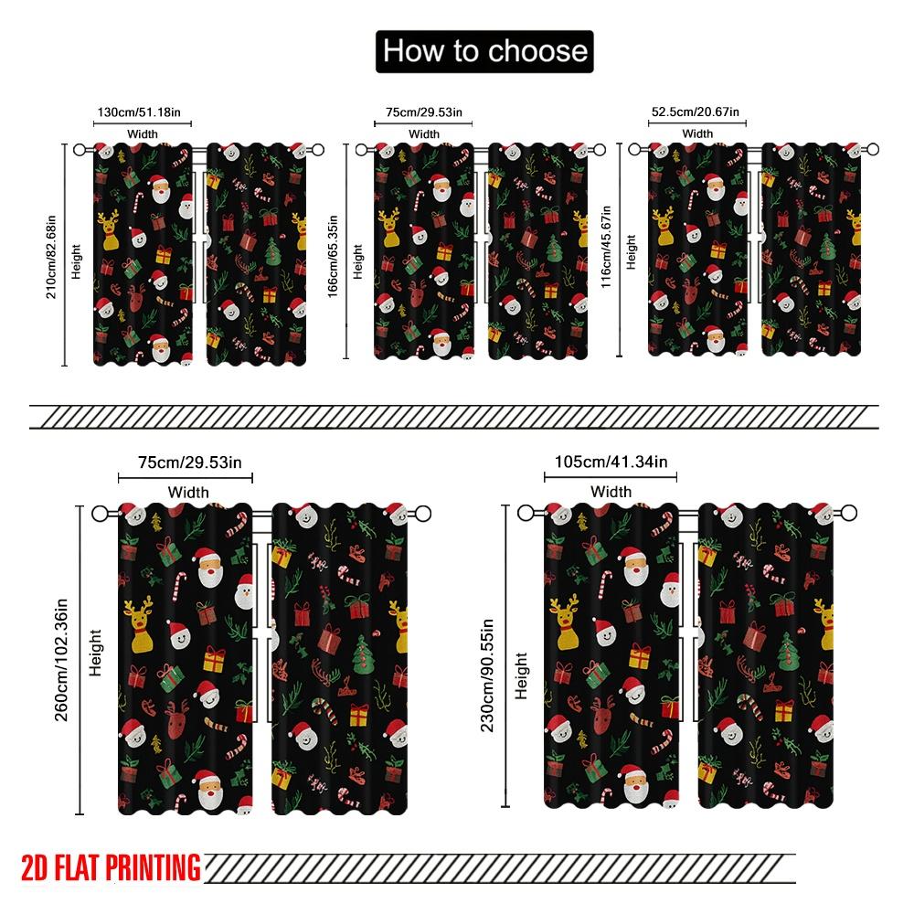 2pcs,2D Plane Printing Minimalist Curtains Christmas Cartoon Versatile Durable Polyester (without Rod) Decorations Inside
