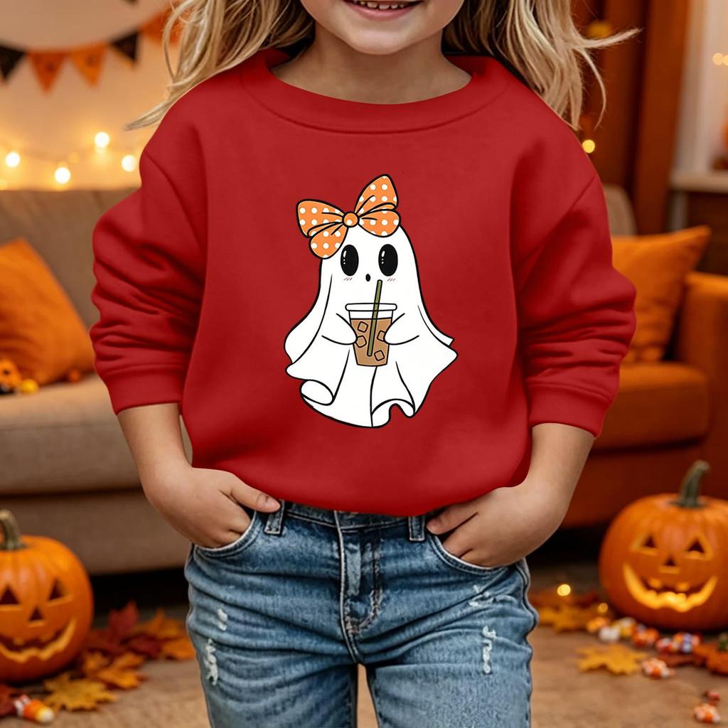 Kids Halloween Printed Hoodie Loose Fit Long Sleeve Casual Sweatshirt