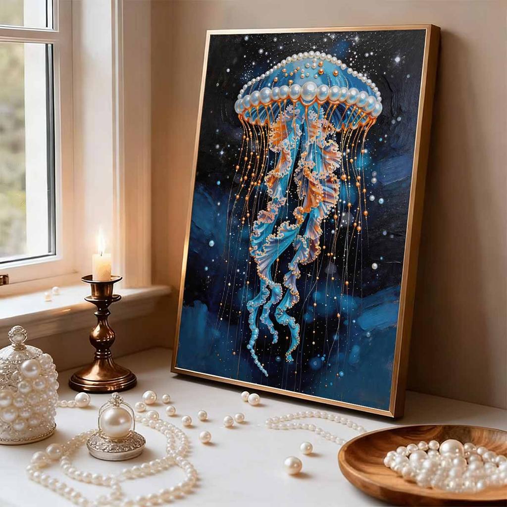 DIY Jellyfish Pearl Art Painting for Home Wall Decor Pearl Gem Paintings Picture Arts Craft  for Adults/Beginners Gift Idea Home Decor Without Frame