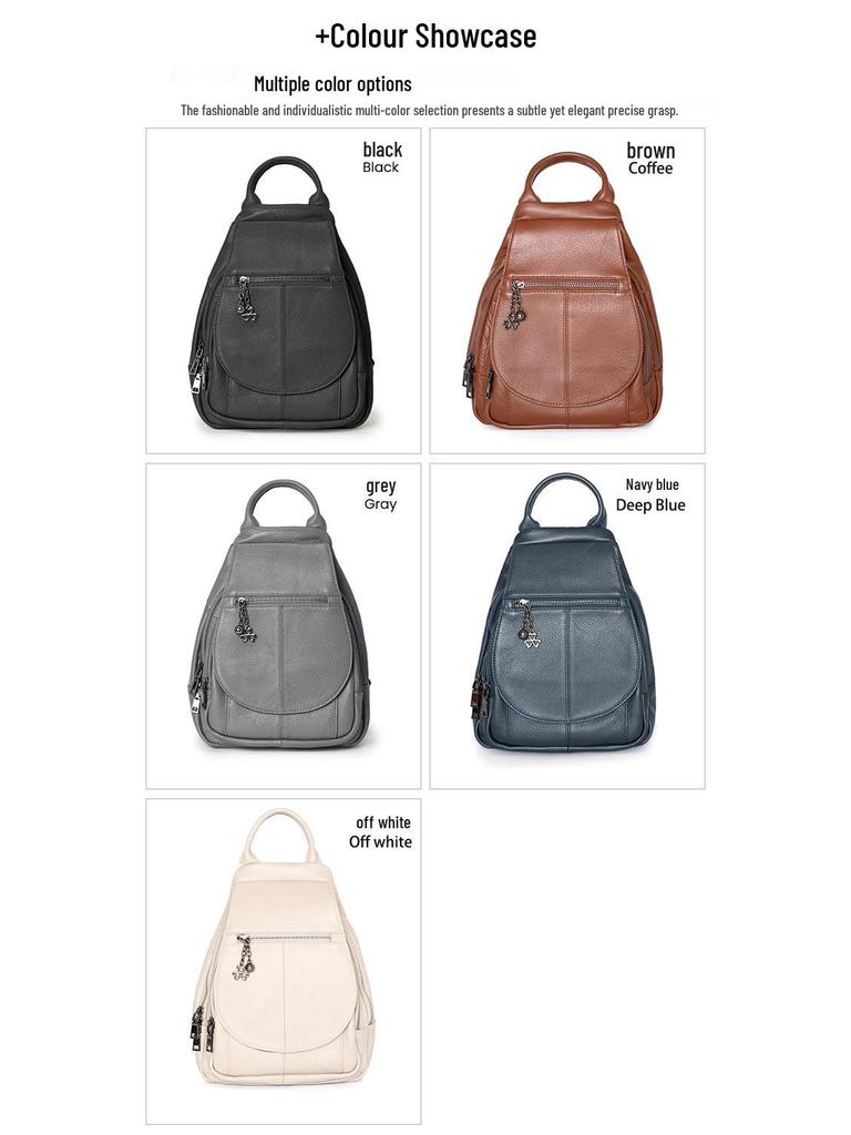 Solid Genuine Leather Women's Backpack: Fashionable, Casual, Lightweight, Multifunctional for Commuting and Travel