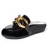 Summer Women Slipper Low Heels Casual Slides Flip Flop Round Toe Brand Design Gold Chain Closed Slip On Shoes Mulles