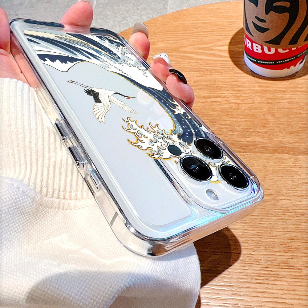 Crane Flying Over Great Wave Transparent Soft TPU Phone Case for Xiaomi Redmi Note 15 14 13 12 11 10 9 Pro Plus 4G 5G Soft Cover