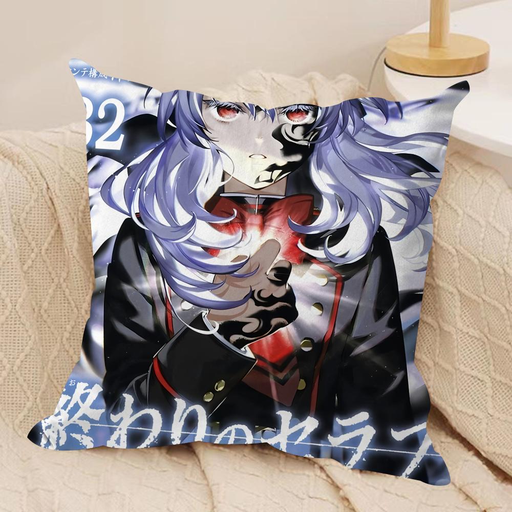 SSeraph Of The End Cushion Cover Silky Short Plush Invisible Zipper Dustproof Sofa Pillow Case For Home Decor