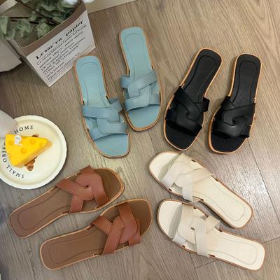 Summer New Cross-strap Slippers Women's Simple One-word Drag Fashion Versatile Internet Celebrity Ins