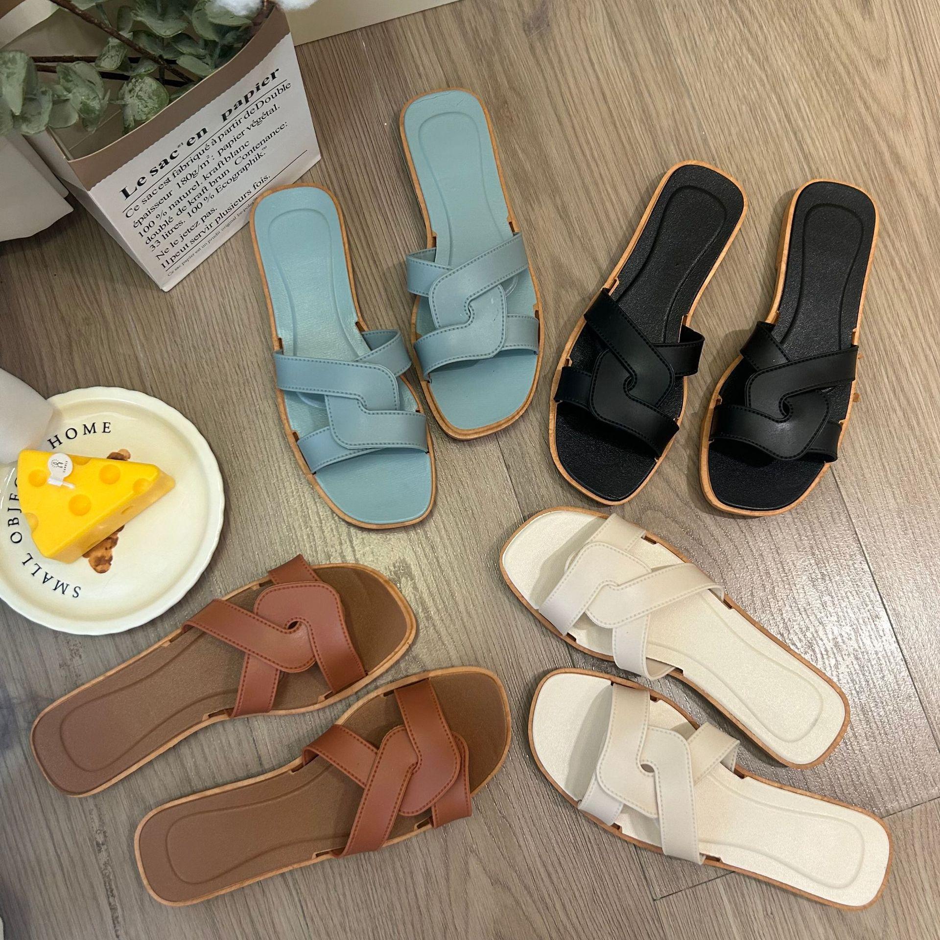

Summer new cross-strap slippers women s simple one-word drag fashion versatile Internet celebrity ins 40-41