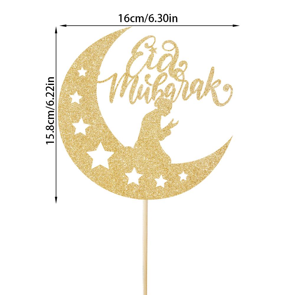 Eid Mubarak Cake Toppers Glitter Golden Ramadan Kareem Cupcake Decoration Eid AL Adha Gifts Muslim Islamic party cake decoration