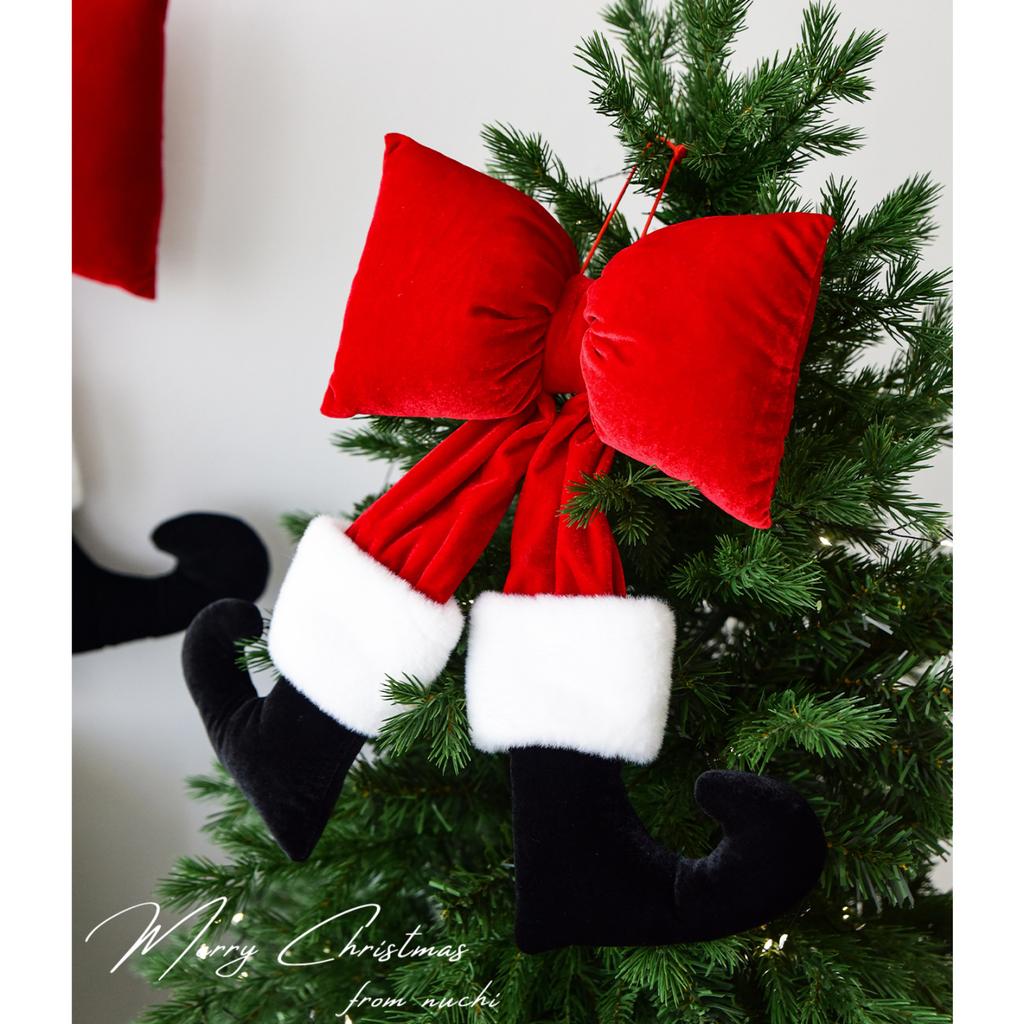 Christmas Decorative Boot Wall Hanging, Red Velvet Bow With Black Boots, Holiday Home Decor, Indoor Christmas Tree Ornaments