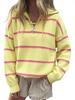 2026 Fall/Winter Women's Striped Zipper Sweater - Loose European and American Fashion Knit Pullover