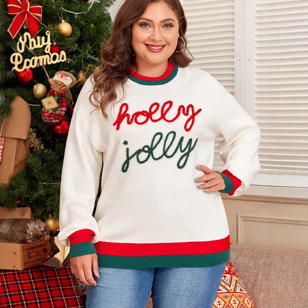 

Shiying Autumn Plus Size Women s Color Block Striped Pullover Sweater 3XL белый