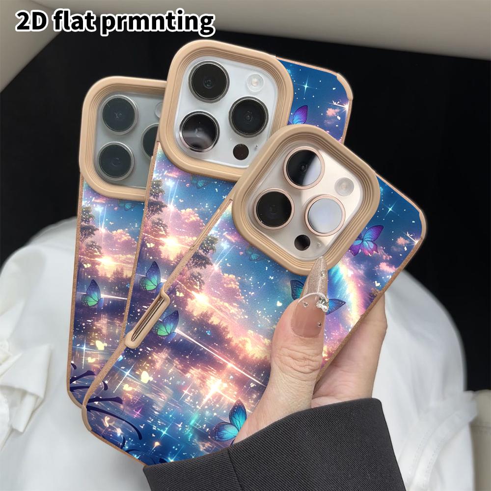 Phone Case: 2D flat lambskin suitable for iPhone 18, 17, 16, 15, 14, 13 Pro protective cases, colorful butterfly lake surface, Christmas and Halloween