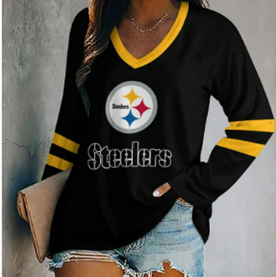 2024 Women's V-Neck NFL Team Long Sleeve T-Shirt with 3D Print Design