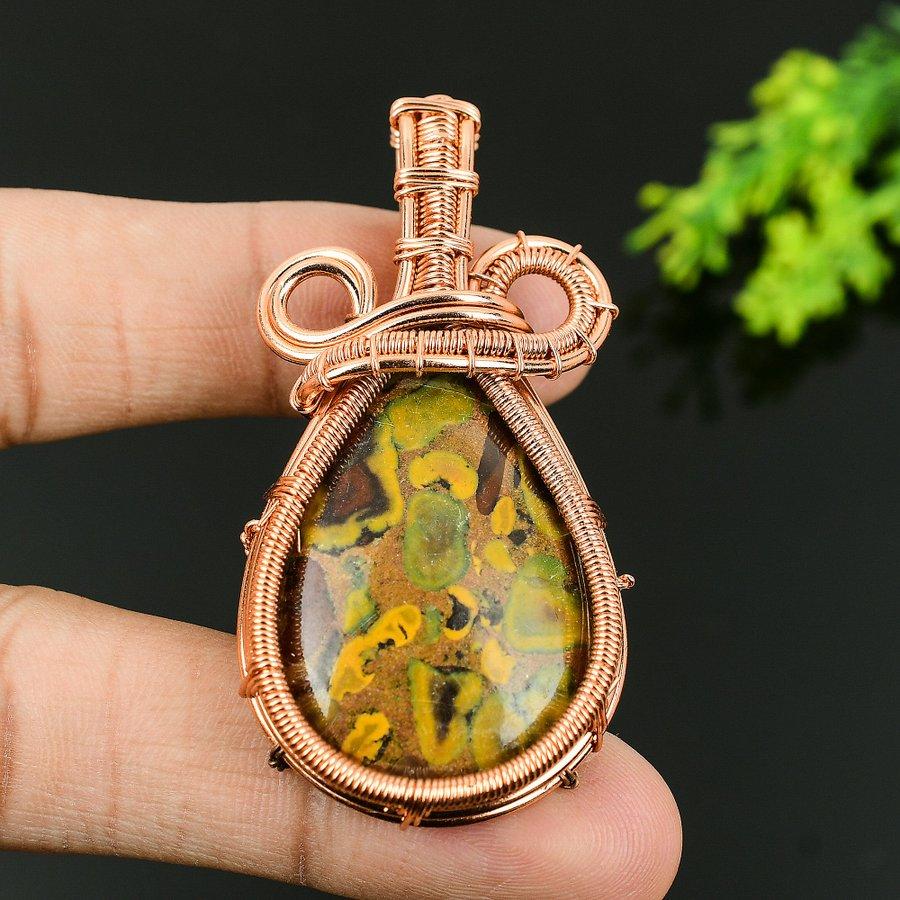 Bamboo Jasper Handmade Copper Wire Wrap Jewelry Pendant 2.56 d8B63