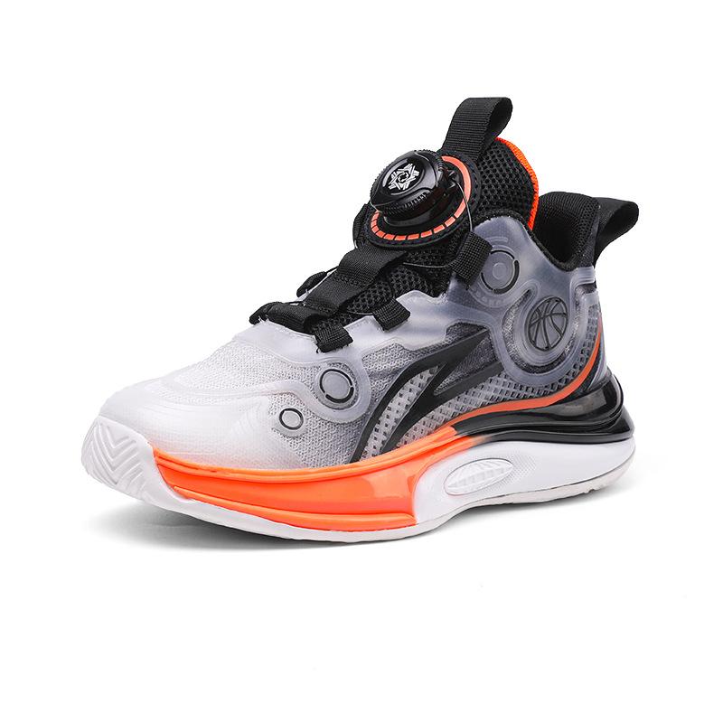 Breathable boys' basketball shoes 2025 spring and summer new classmates rotating button children's sneakers non-slip girls' sneakers