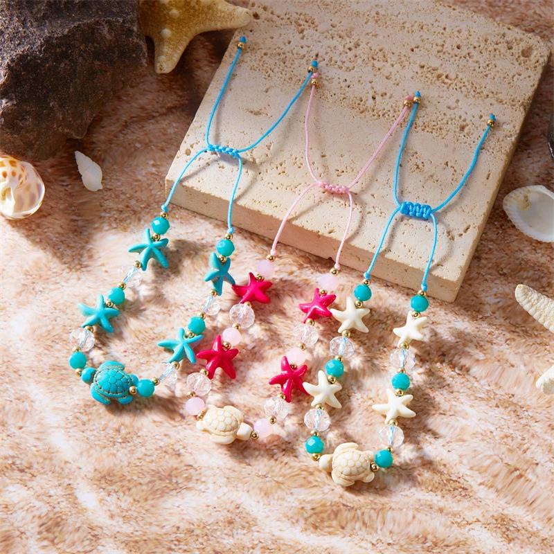 Pulsera Boho de Conchas de Mar Estrella de Mar Para Mujeres Niñas Amuleto de Tortuga Cuerda Tejida Hecha a Mano Cuentas Joyería de Verano Regalos de Playa