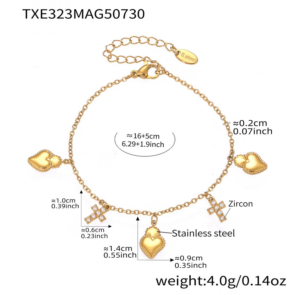 Cross And Heart Charms Necklace Bracelet In Stainless Steel 18k Gold Plated Chain Necklaces Bracelets Jewelry Set For Women