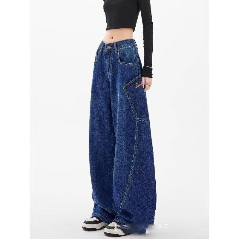 Vintage Grunge Y2k Jeans Women High Street Black Baggy Denim Trousers Wide Punk Casual Straight Oversized Denim Pants