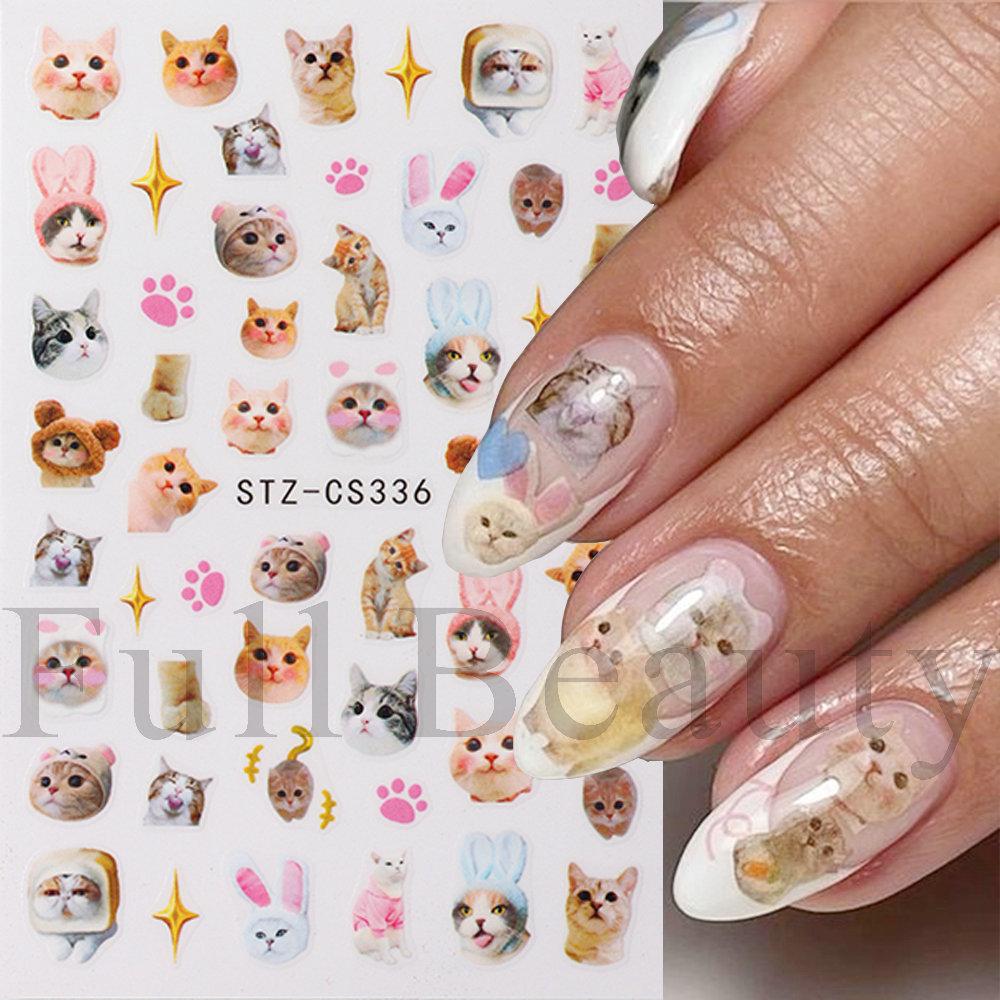 Nail Art Stickers, Cartoon Cute Pet Kitten Cat Expression Cat Paw Adhesive Nail Stickers