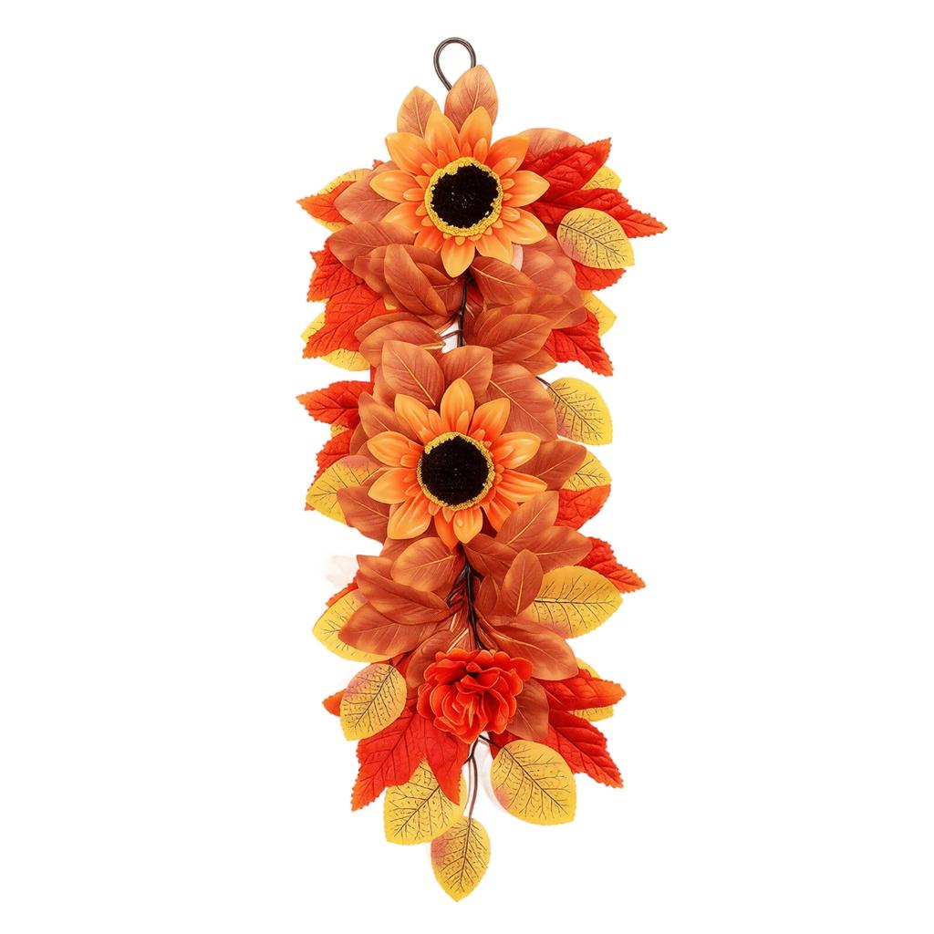 Artificial Sunflower and Maple Leaf Wall Hanging for Fall Thanksgiving Decor