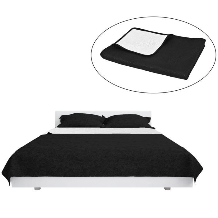 VidaXL Couvre-lit à double face matelassé 230 x 260 cm Noir et blanc
