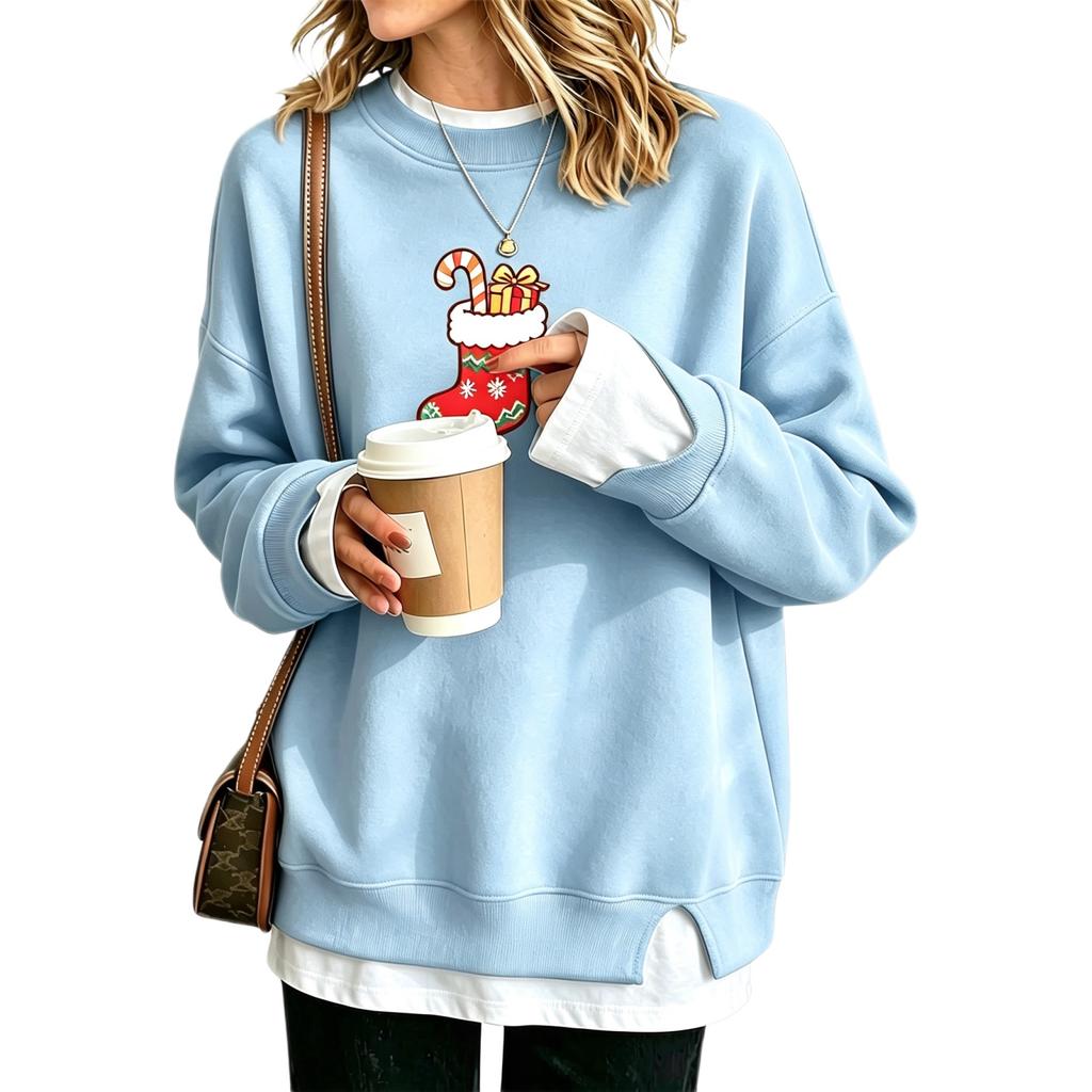 Women's Casual Christmas Print Loose Fit Long Sleeve Layering Sweatshirt