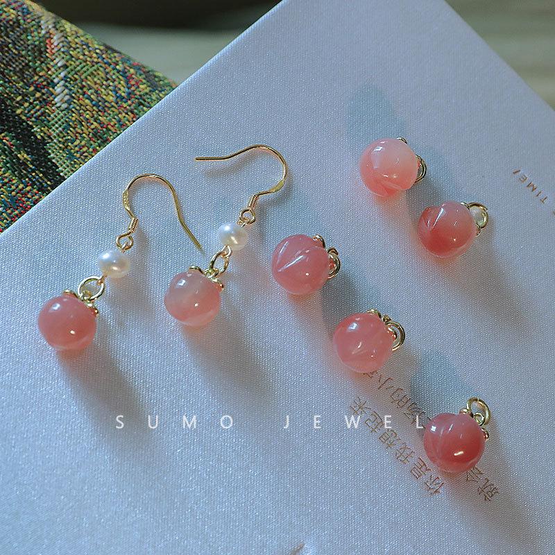 “Peach, you like it”Natural red agate peach earrings, niche design, cute Korean-style peach gift A pair of ear-clip mosqui