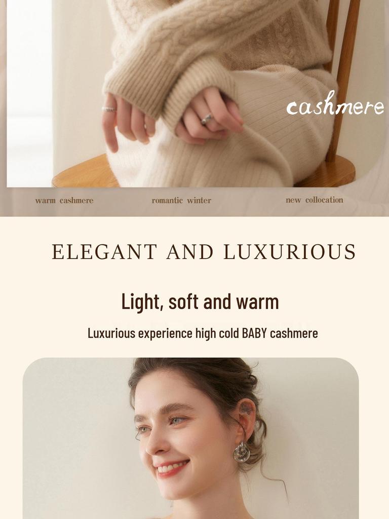 Women's Cashmere Cable Knit Sweater: Round Neck, Thickened, Versatile Autumn/Winter Casual Fashion