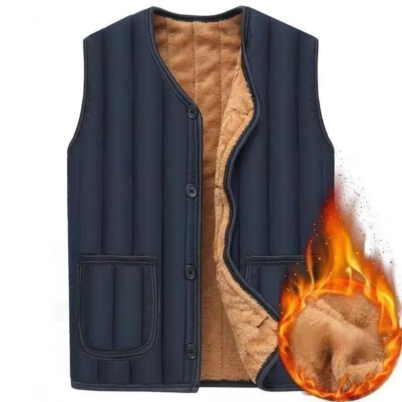 

Осень и зима плюс бархатный утолщенный мужской жилет жилет для среднего и пожилого возраста большого размера теплый жилет жилет хлопковый жилет 2XL темно-синий