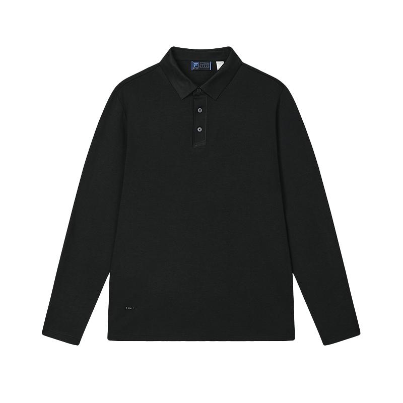 Fila Blue Series Solid Color Versatile Knitted Long Sleeve Polo Shirt Men Tops Black F11M512202F-BK